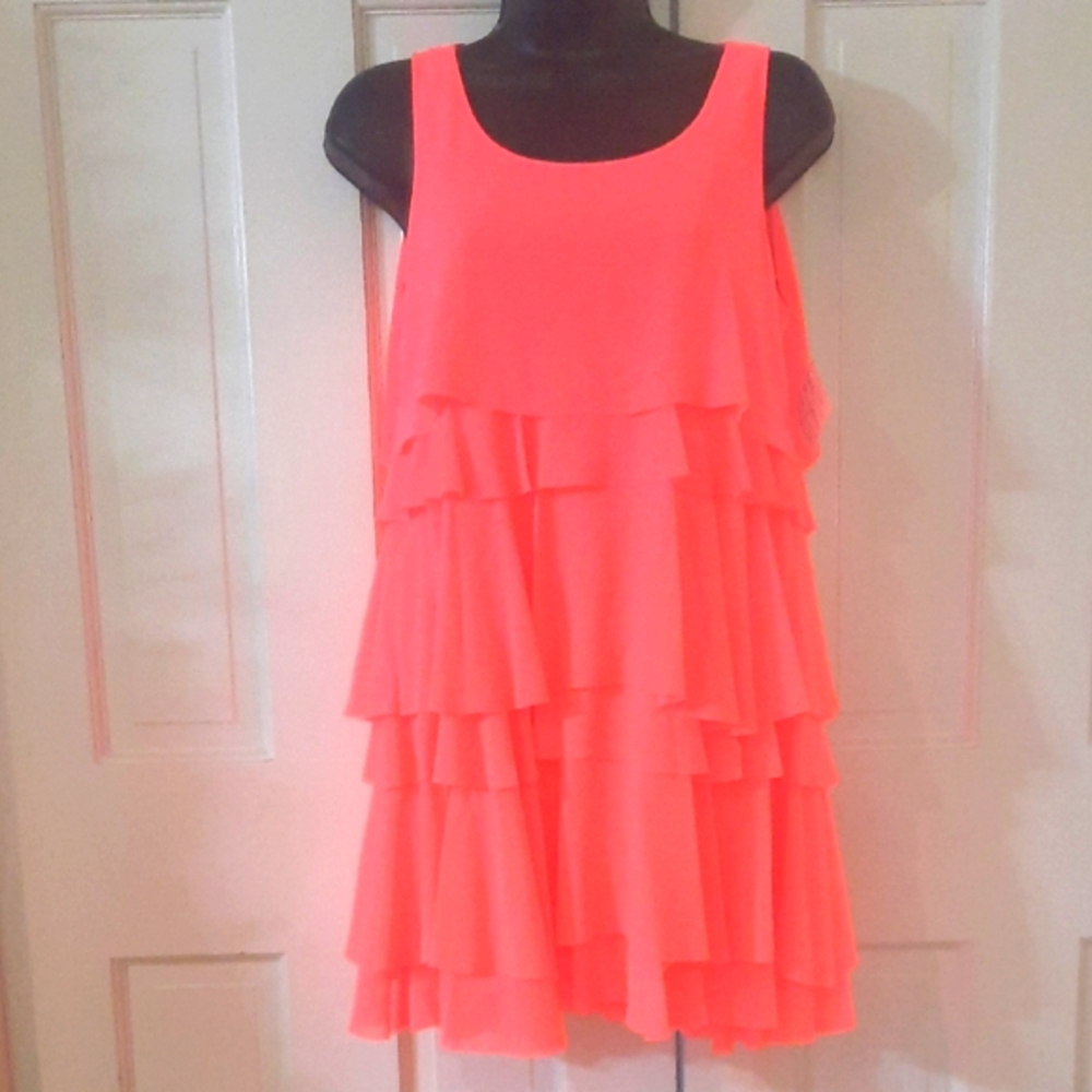 Sleeveless Coral Ruffle Dress - Womens SIZE:8